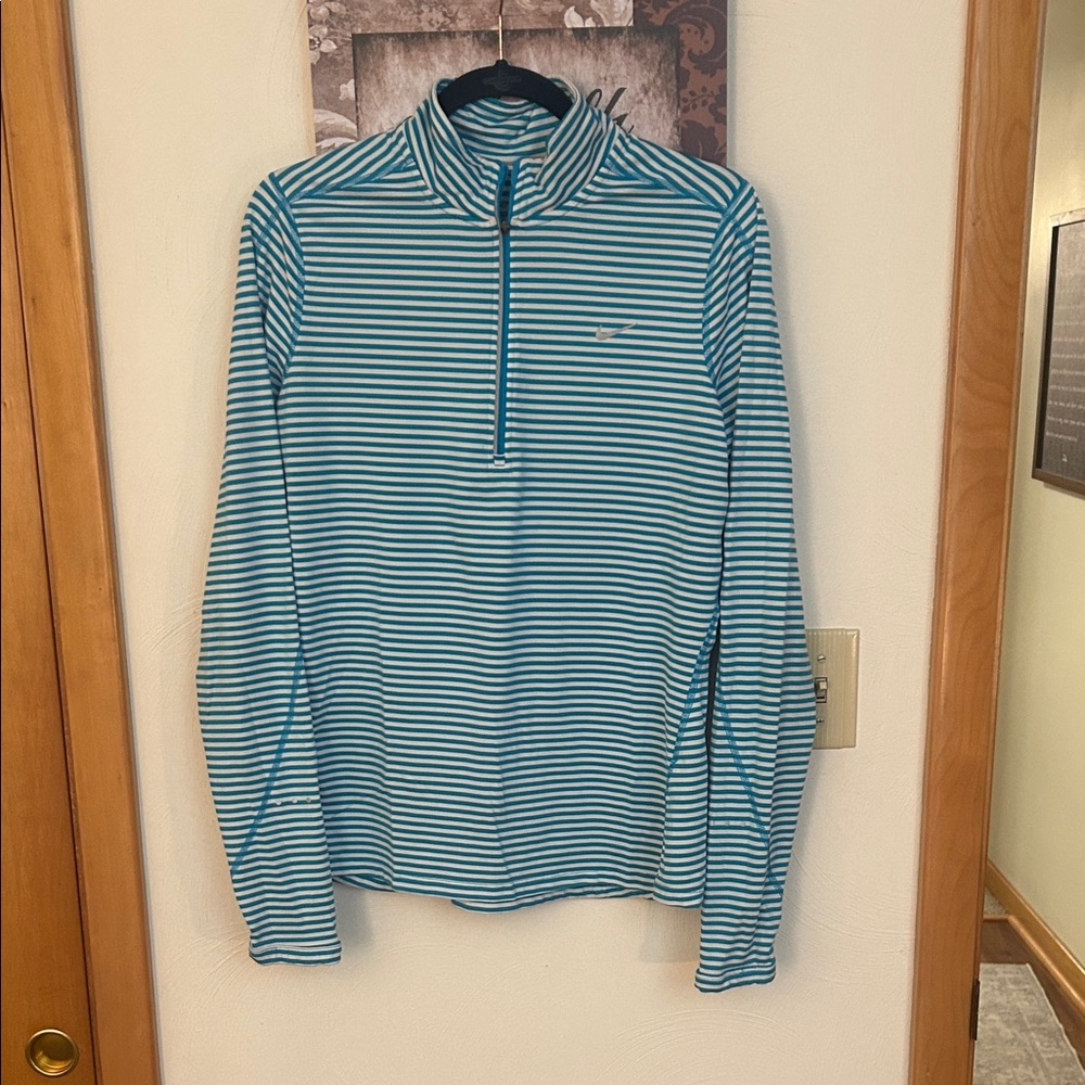 Nike running Striped Blue and White Quarter-Zip Pullover
